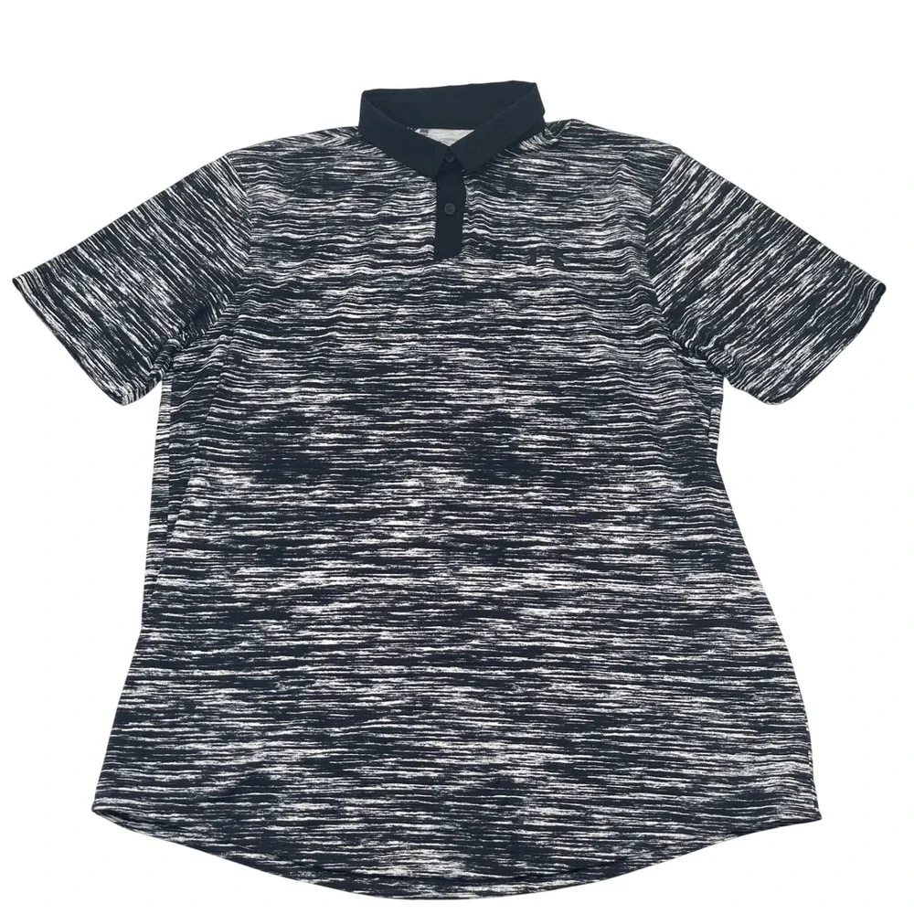 Under Armour Iso-Chill Golf Polo Shirt Mens Large Black White Stripe Performance